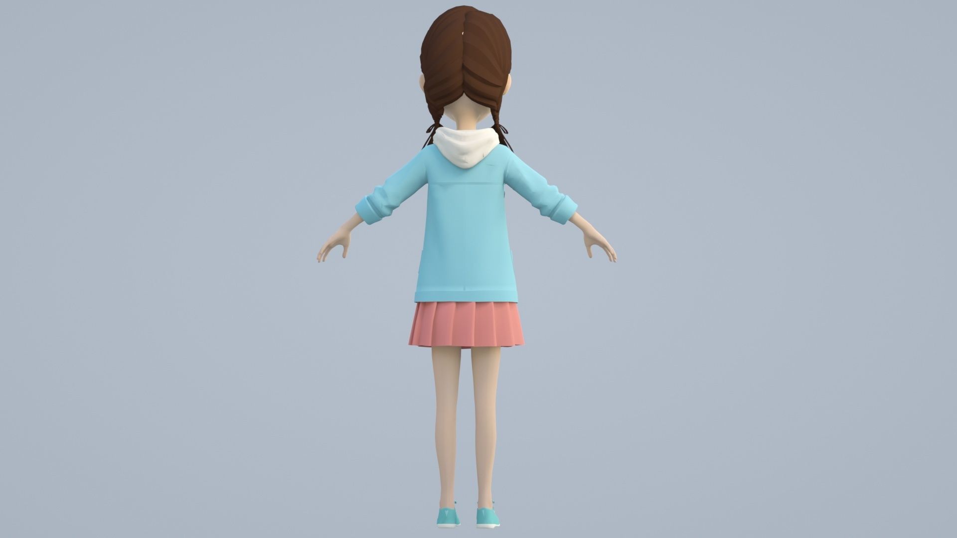 cartoon girl little sister child primary school student 3D model_8