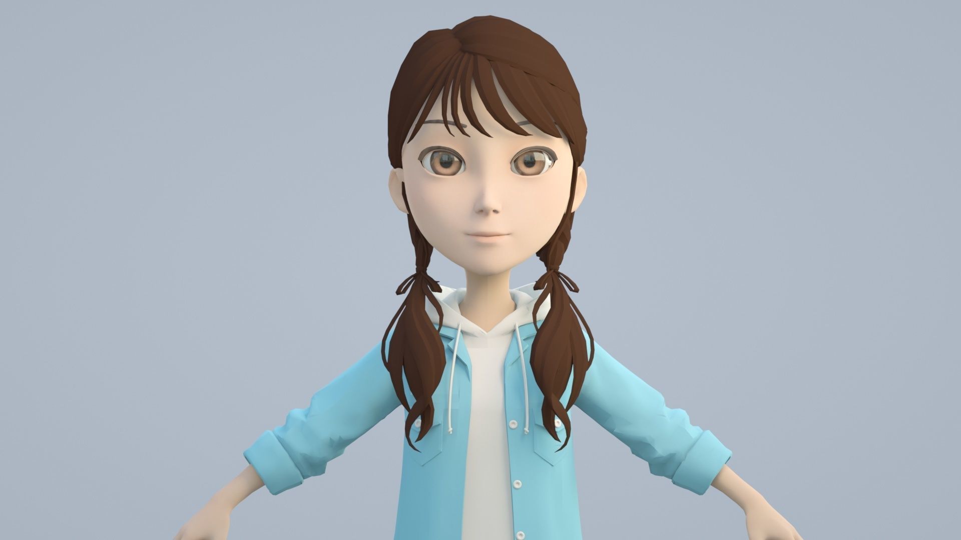 cartoon girl little sister child primary school student 3D model_3