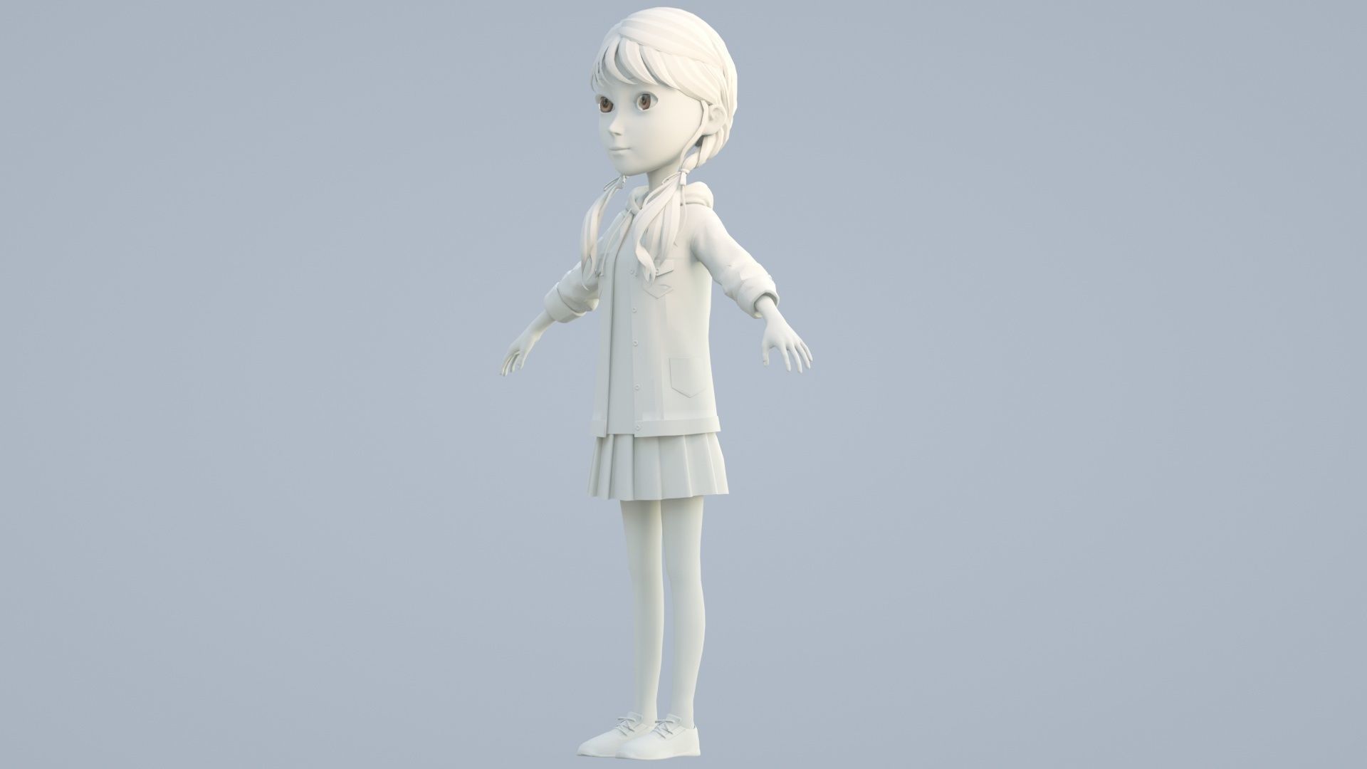 cartoon girl little sister child primary school student 3D model_10