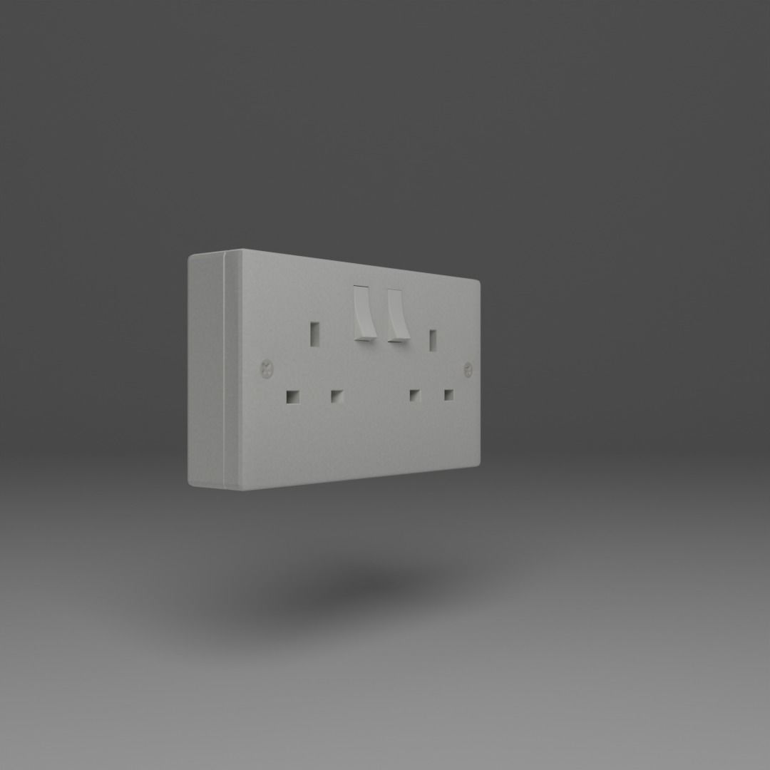 Type G Double Plug Socket Low-poly 3D model_1