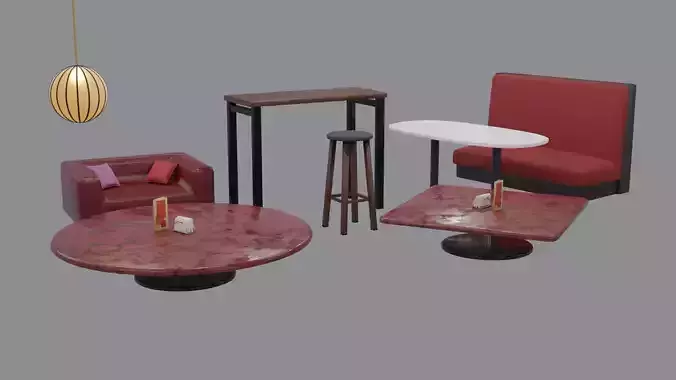 Low poly Cafe Restaurant Furniture Pack Free low-poly 3D model