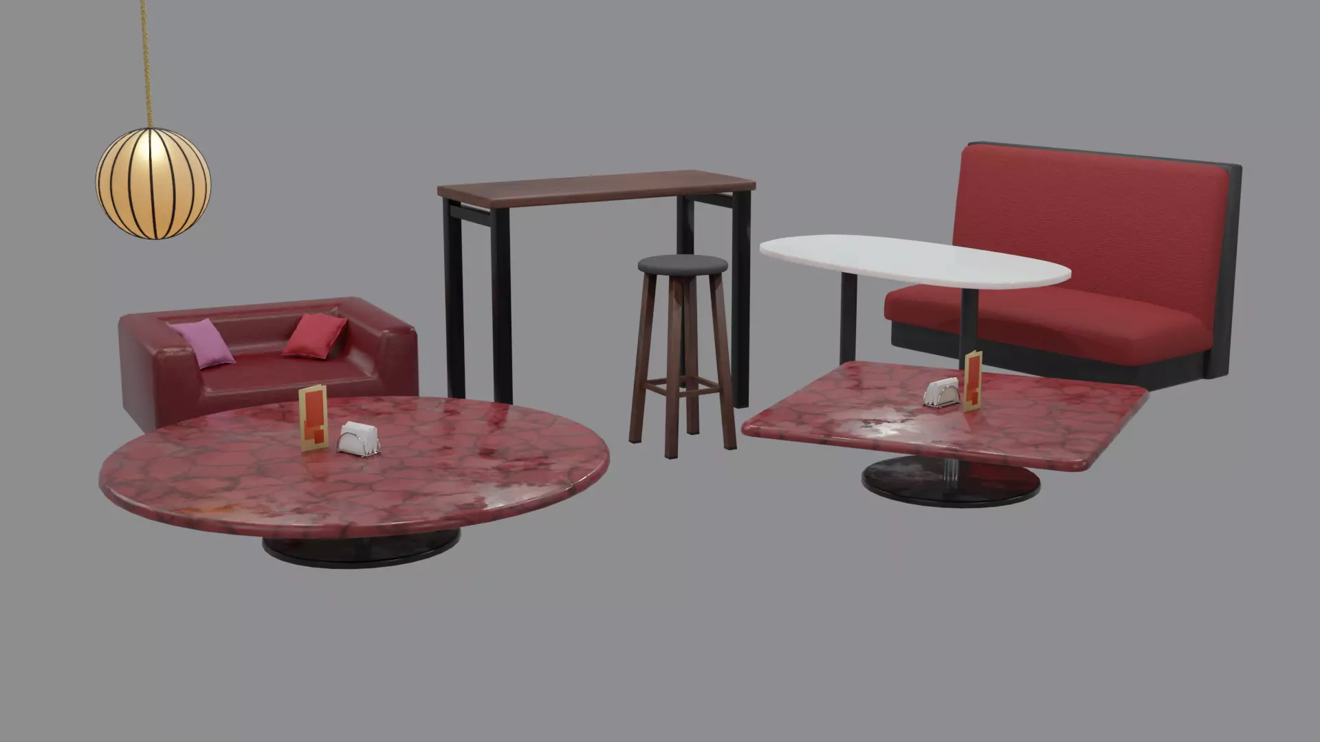 Low poly Cafe Restaurant Furniture Pack Free low-poly 3D model_0