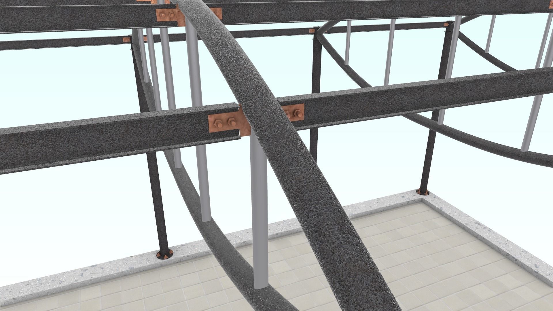 Cable-stayed beam structure 3D model_5
