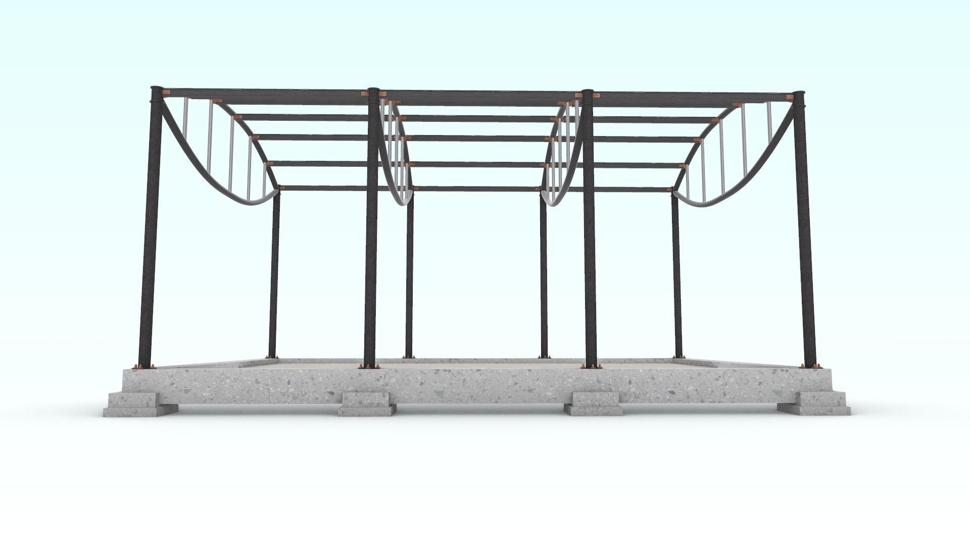Cable-stayed beam structure 3D model_3