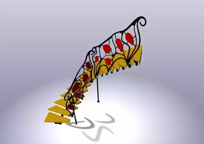 Metal Staircase with twisted forged handrail with red stones