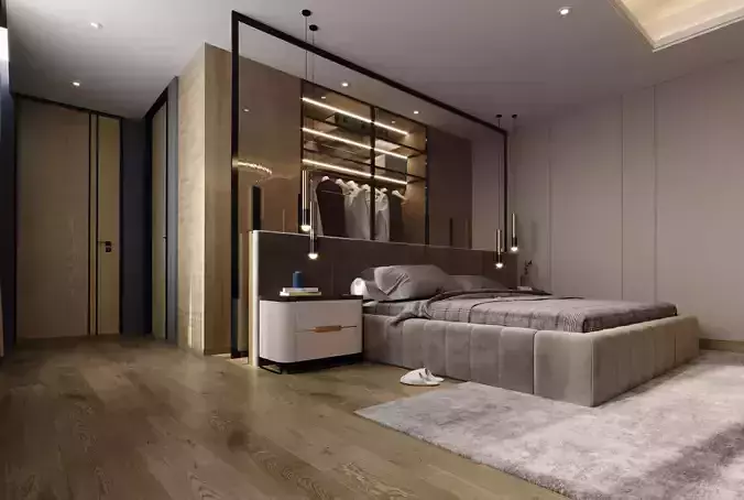 Luxury Modern Master bedroom With dressing 3D model