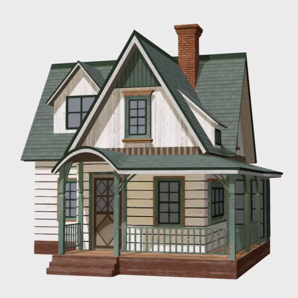 American Style Cottage - Town House Model Low-poly 3D model