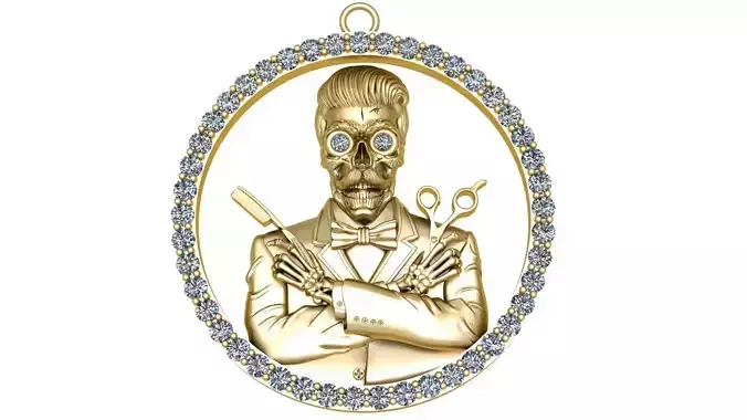 barber skull pendant