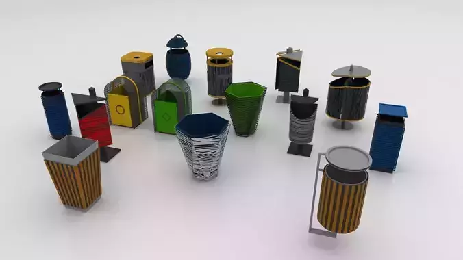 Recycle Bins Low-poly 3D model