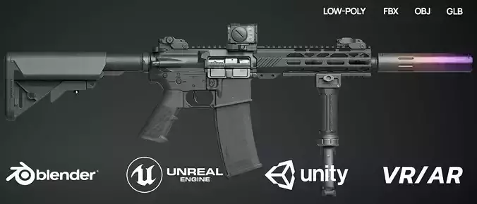 AR15 Pack - x9 Attachments Included  Low-poly 3D model