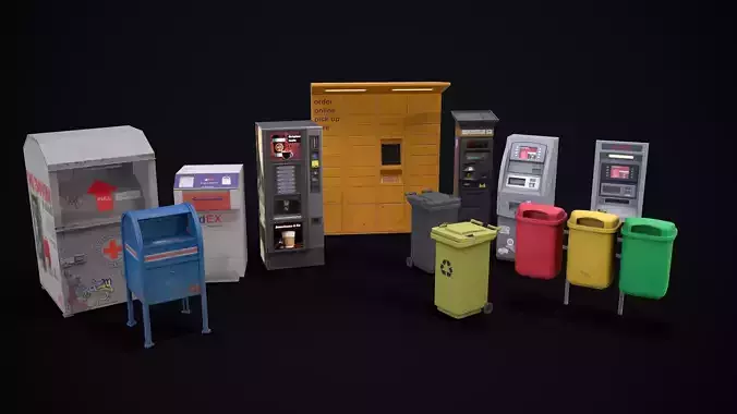Street props Low-poly 3D model