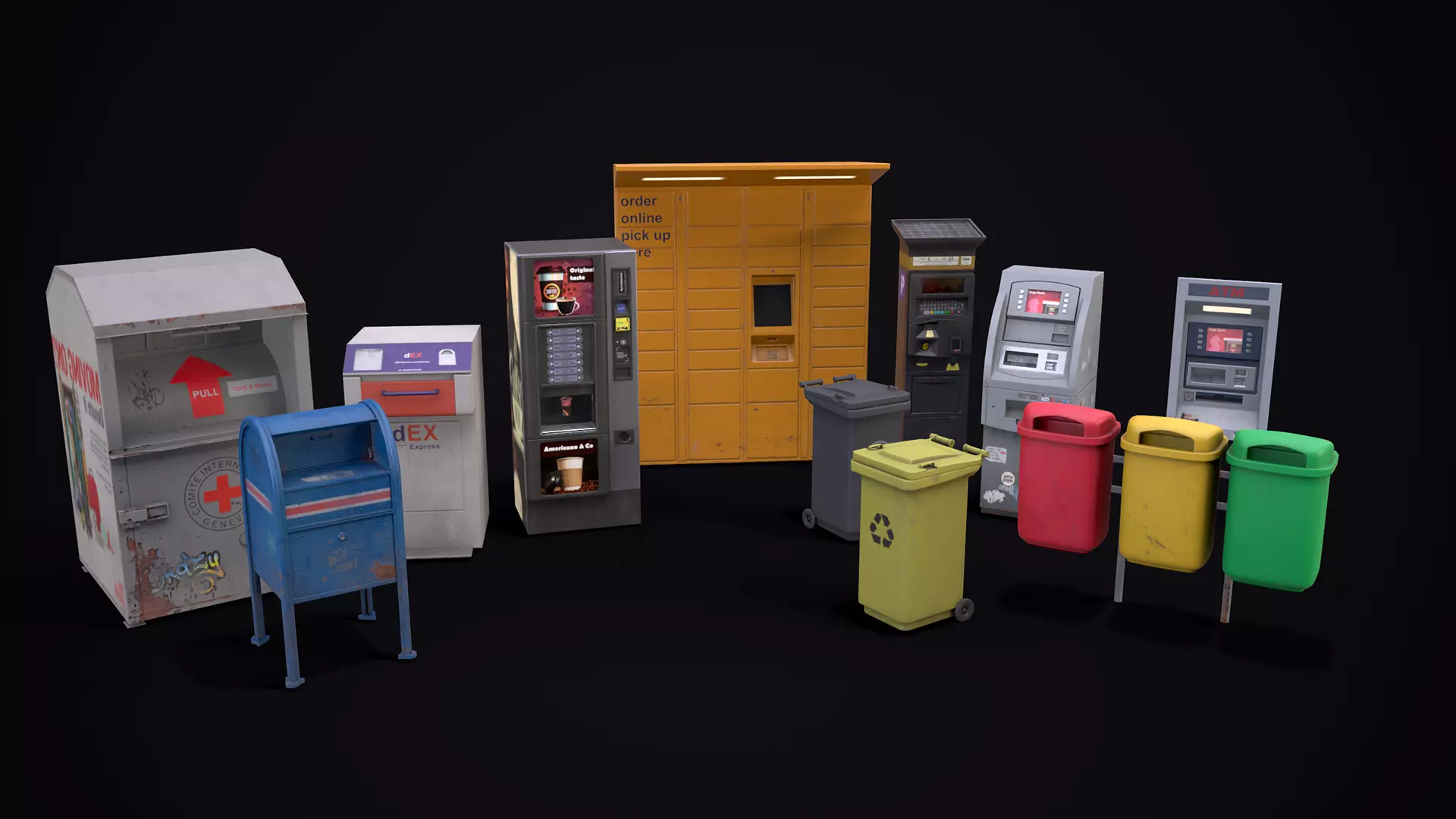 Street props Low-poly 3D model_0