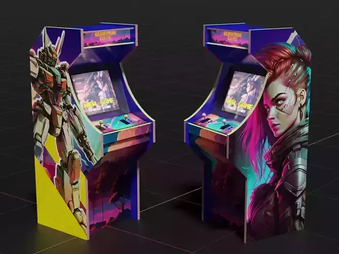 Arcade Machine Cyberpunk robot and girl theme gaming  game ready