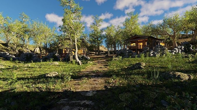 Cabins Scene 3D model 3