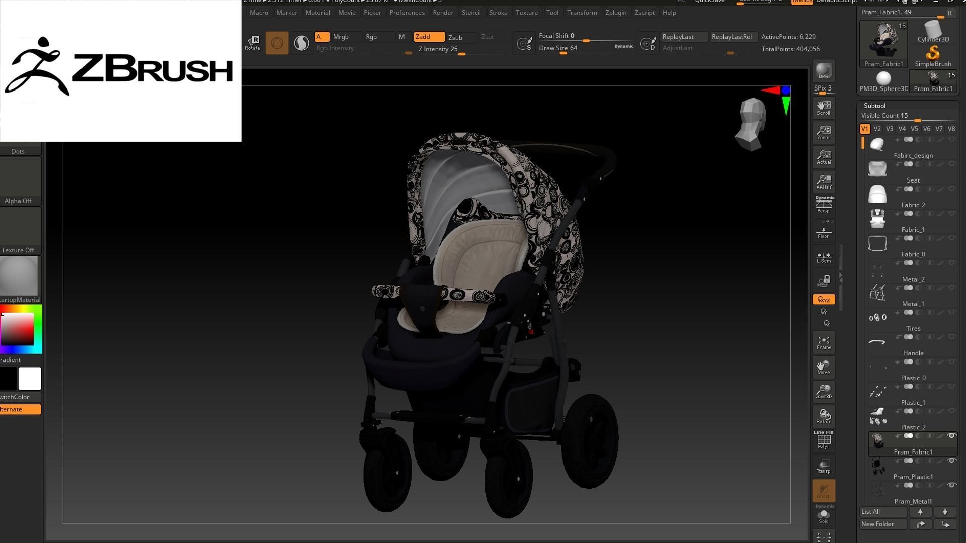 Baby Stroller Pram Low-poly 3D model_13