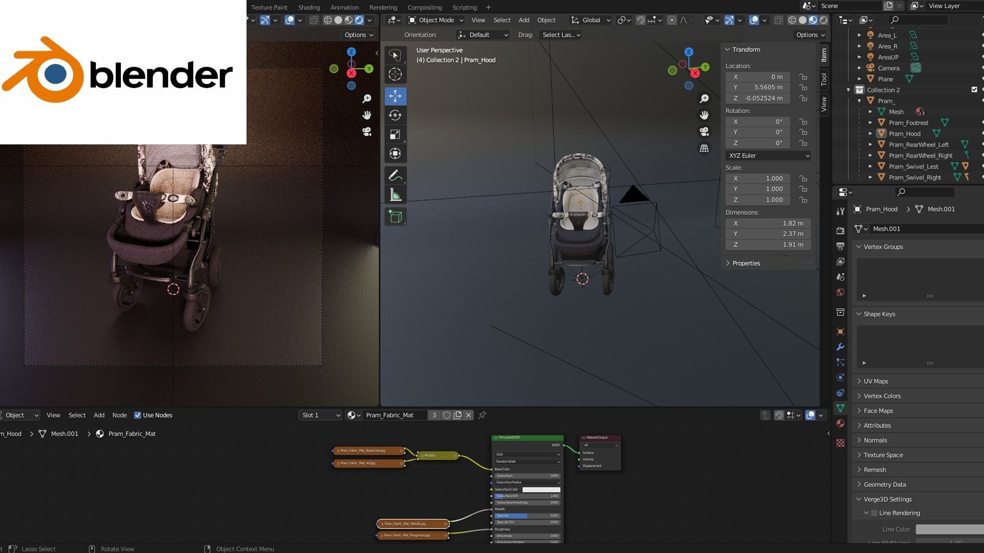 Baby Stroller Pram Low-poly 3D model_7