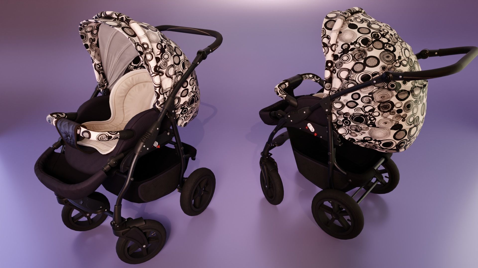 Baby Stroller Pram Low-poly 3D model_3