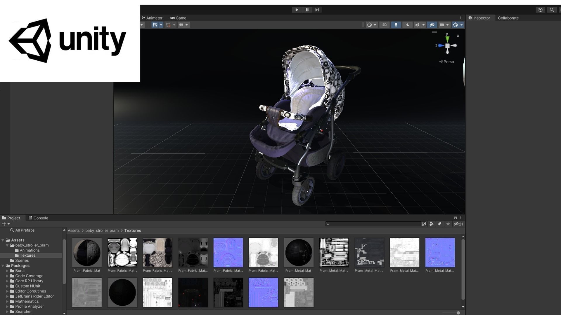 Baby Stroller Pram Low-poly 3D model_12