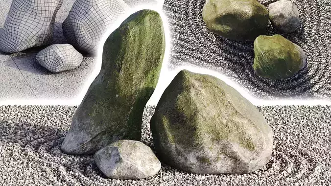 Japanese Rock Zen Garden 01 - Low Poly - PBR Low-poly 3D model