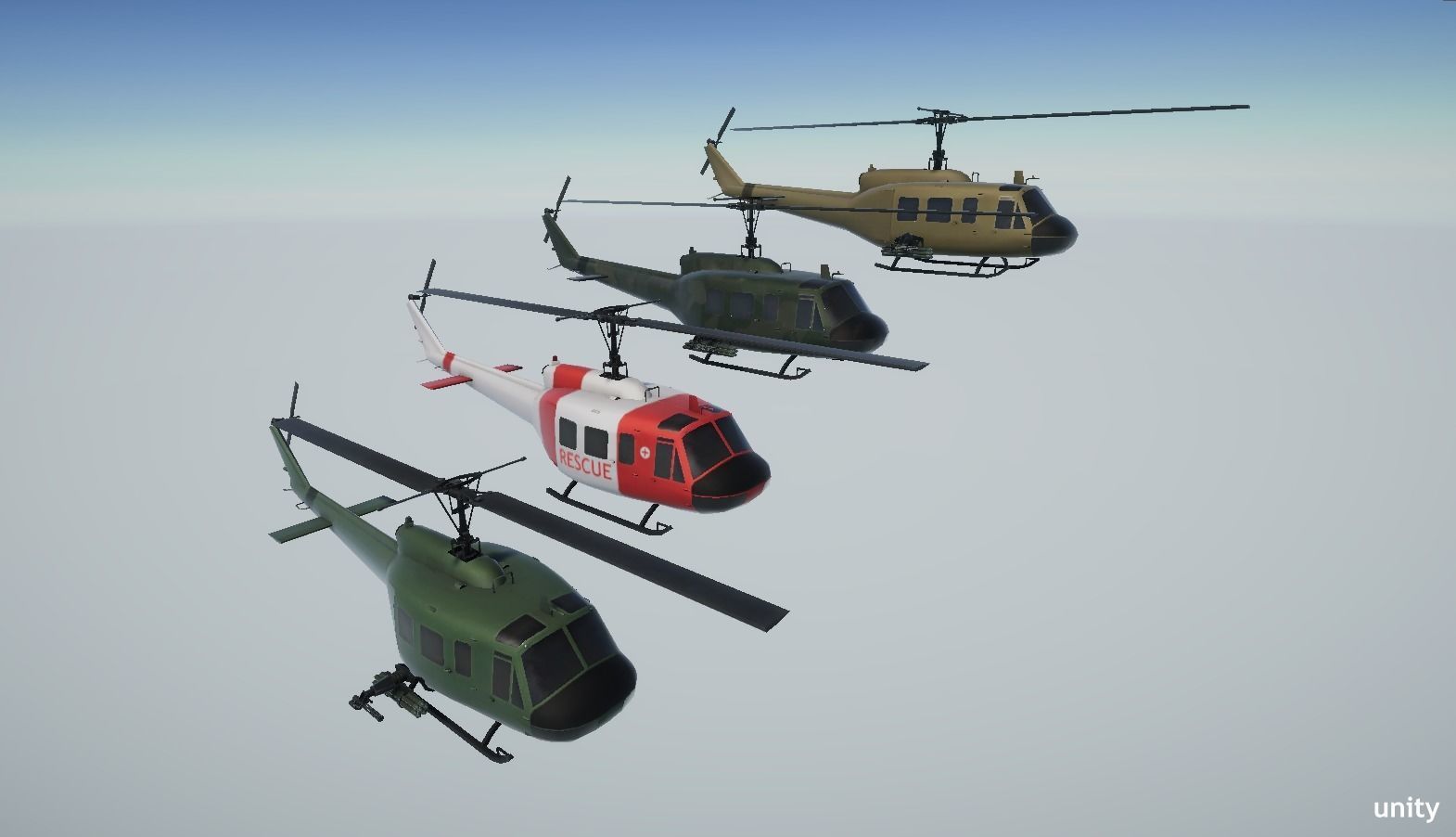 Helicopter Bell CH-118 Iroquois  lowpoly gameready Low-poly 3D model_4