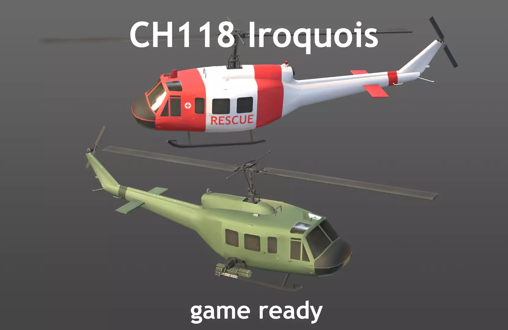 Helicopter Bell CH-118 Iroquois  lowpoly gameready Low-poly 3D model_0