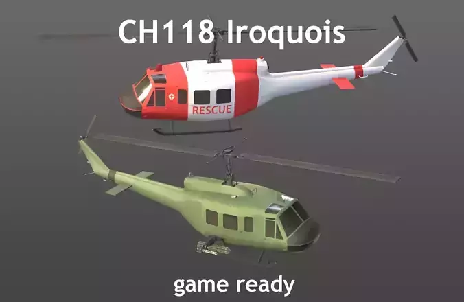 Helicopter Bell CH-118 Iroquois  lowpoly gameready