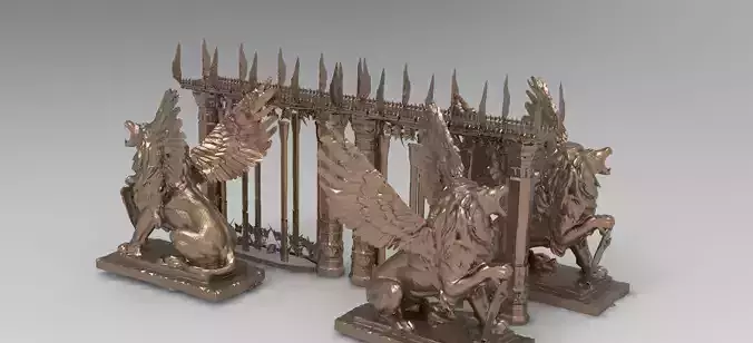 Lions Ancient Bridges Low poly  3D model