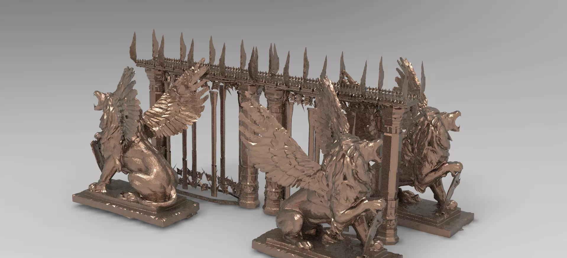 Lions Ancient Bridges Low poly 3D model