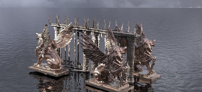 Stone Lions Ancient Bridges Low poly Low-poly 3D model