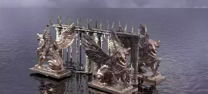 Stone Lions Ancient Bridges Low poly