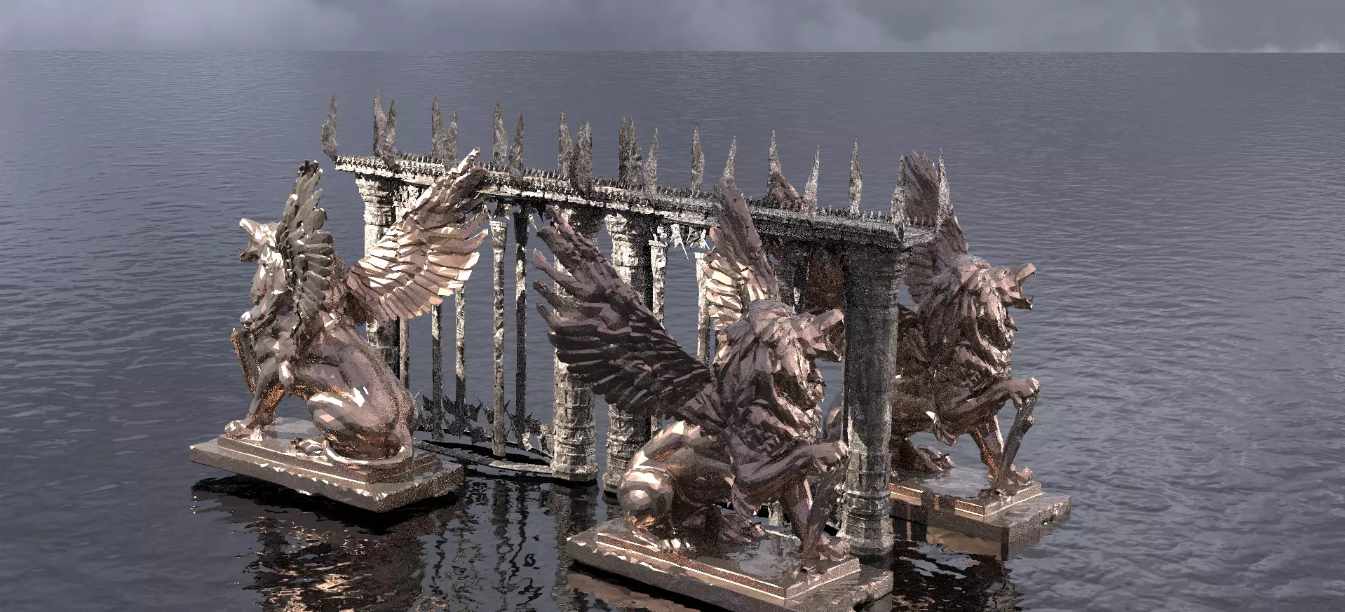Stone Lions Ancient Bridges Low poly Low-poly 3D model