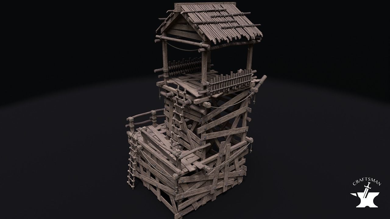 Realistic Medieval Watchtower Low-poly 3D model_6