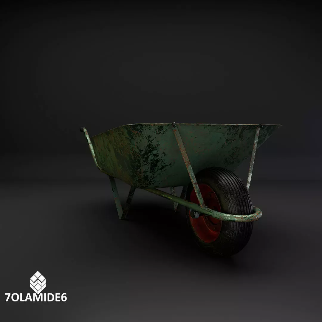 Rusty wheelbarrow Low-poly 3D model