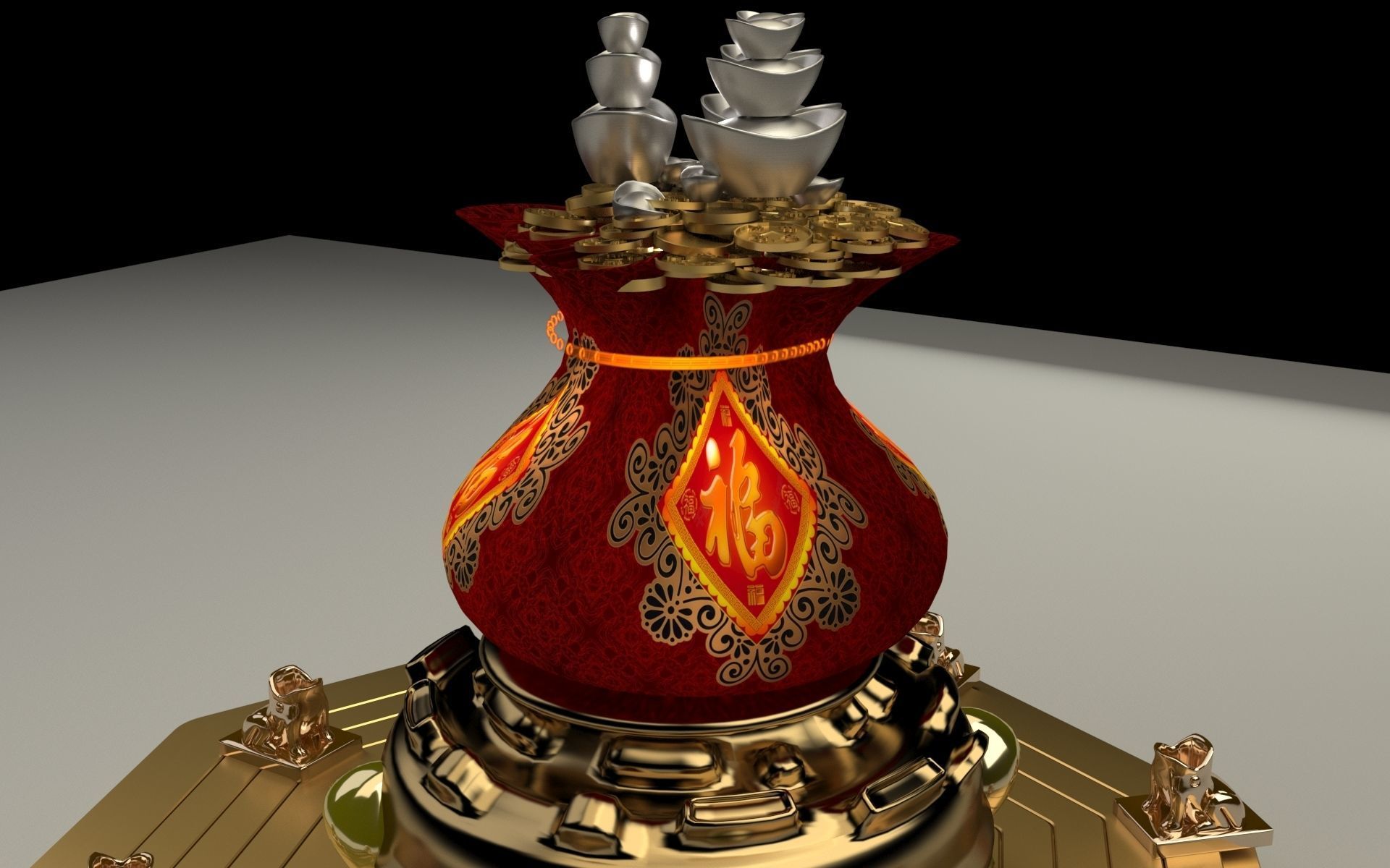 Chinese money bag 3D model_3