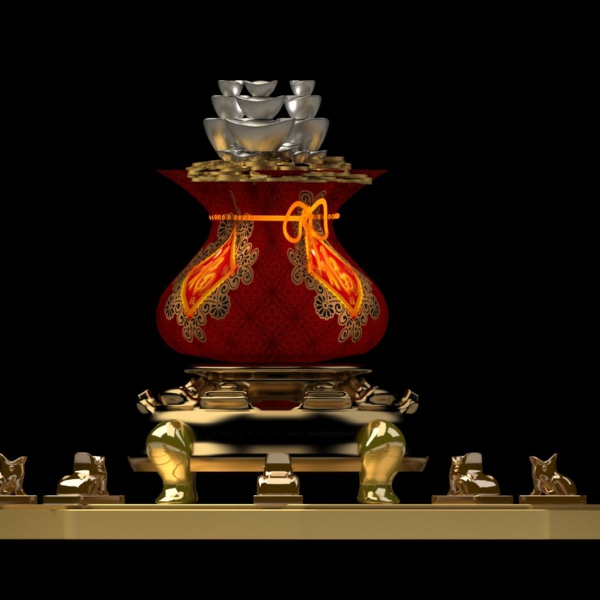 Chinese money bag 3D model_2