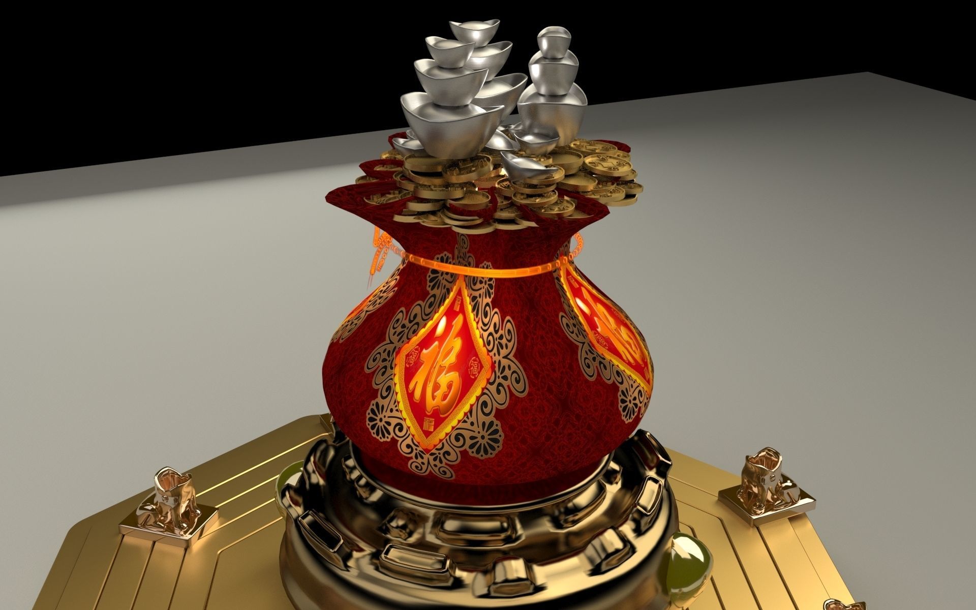 Chinese money bag 3D model_4