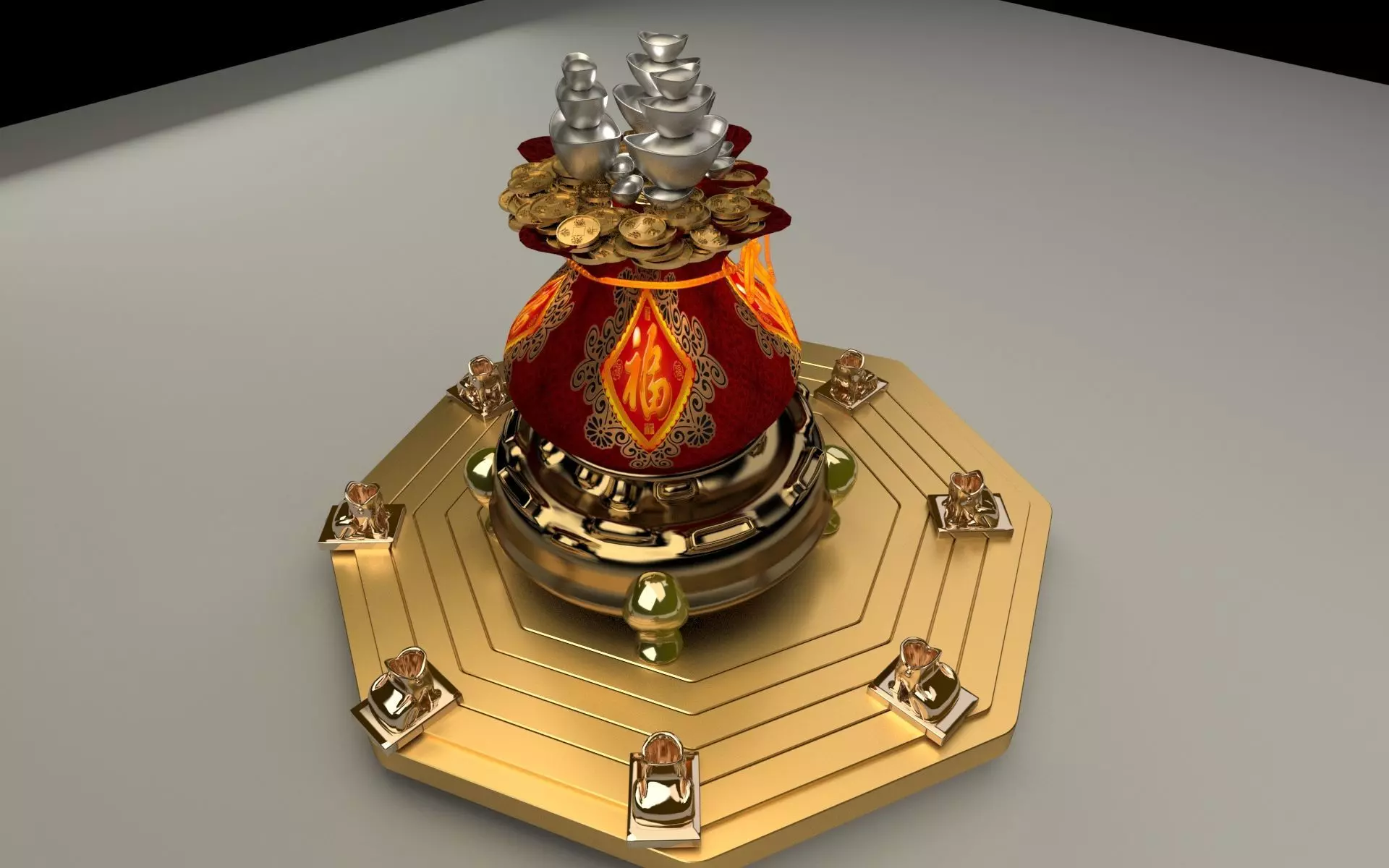 Chinese money bag 3D model_0