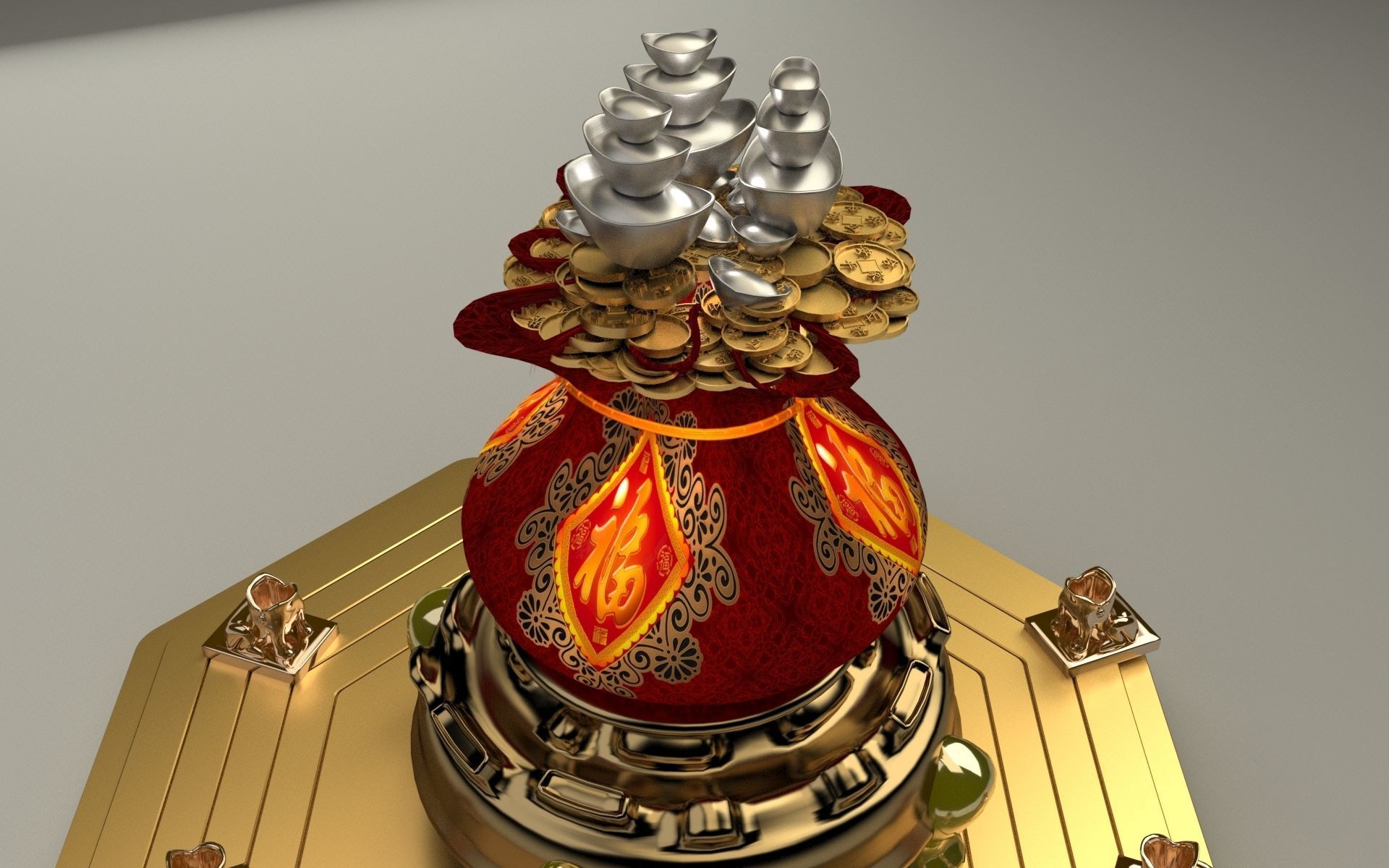 Chinese money bag 3D model_6