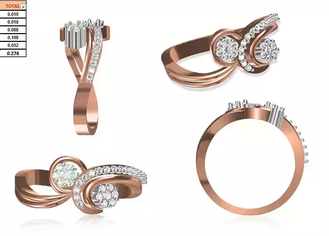 Women Wedding Engagement Ring STL OBJ FBX JCD Details