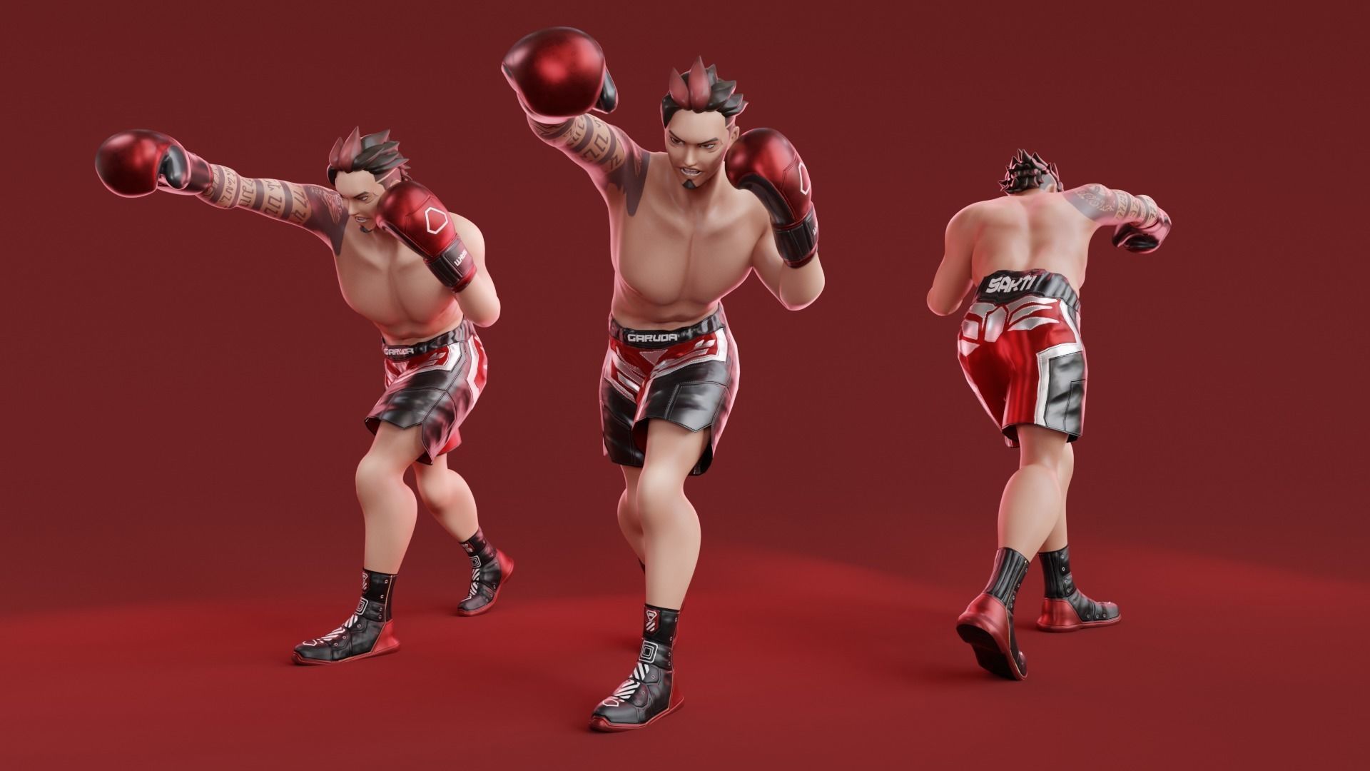 Low Poly Boxer - MMA Fighter - Sakti Low-poly 3D model_5
