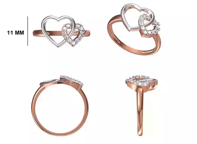 Women Wedding Engagement Heart Ring STL OBJ FBX JCD Details