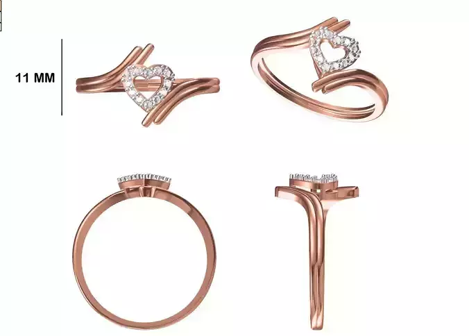 Women Wedding Engagement Heart Ring STL OBJ FBX JCD Details