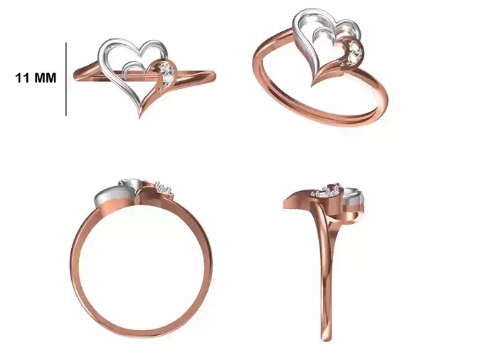Women Wedding Engagement Heart Ring STL OBJ FBX JCD Details
