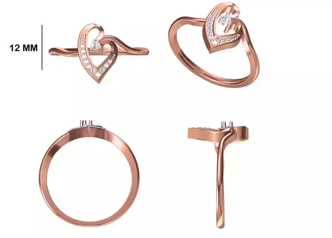 Women Wedding Engagement Heart Ring STL OBJ FBX JCD Details