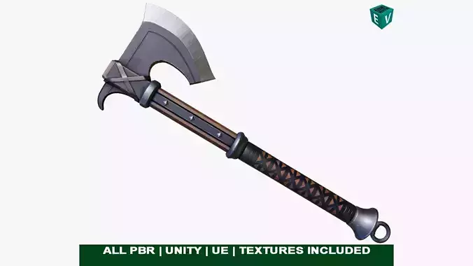 Battle Axe 14 Blue Handle All PBR Unity UE Textures Included Low-poly 3D model