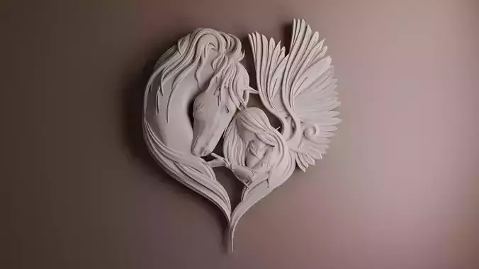 Horse Angel Heart Bas Relief 3D print model
