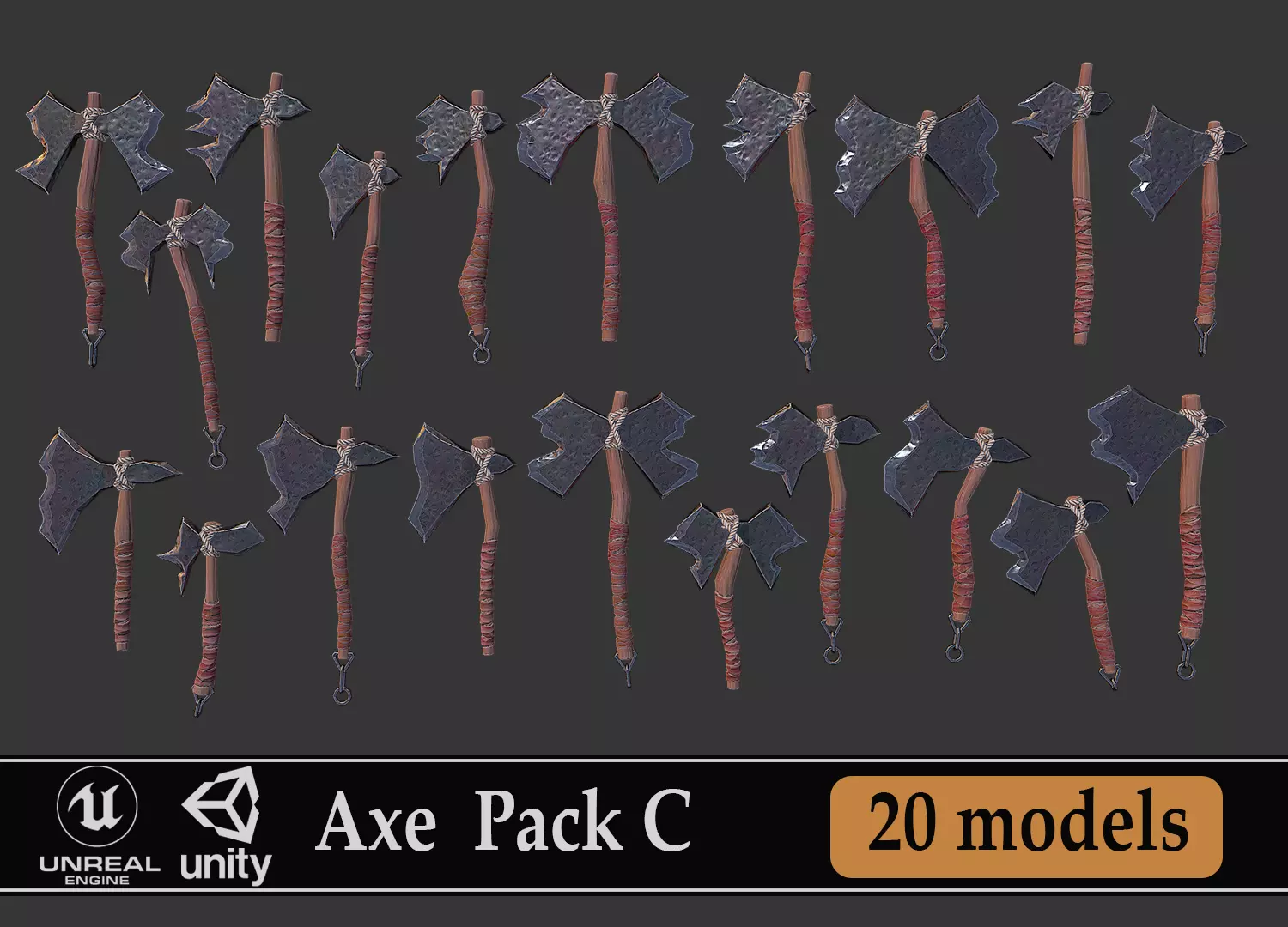 Axe Pack C Low-poly 3D model_0