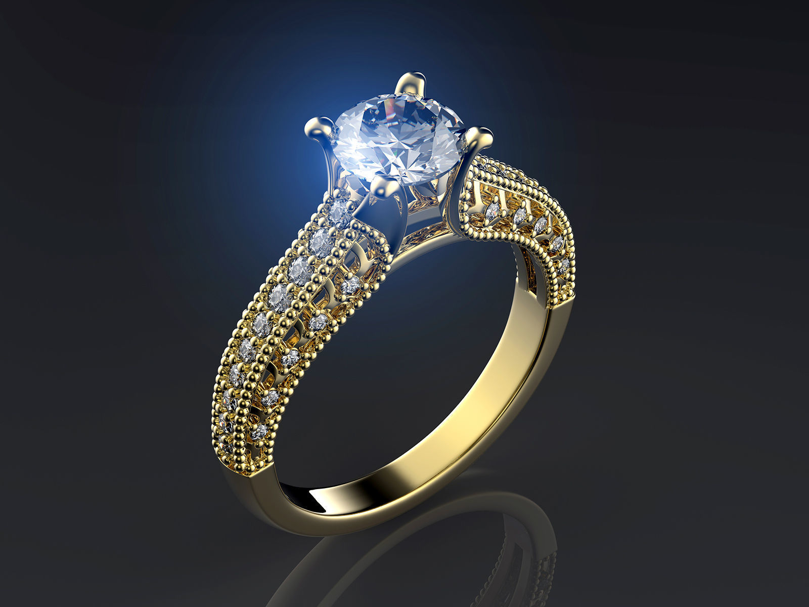 Engagement fashion ring with gem 0064 3D print model_11