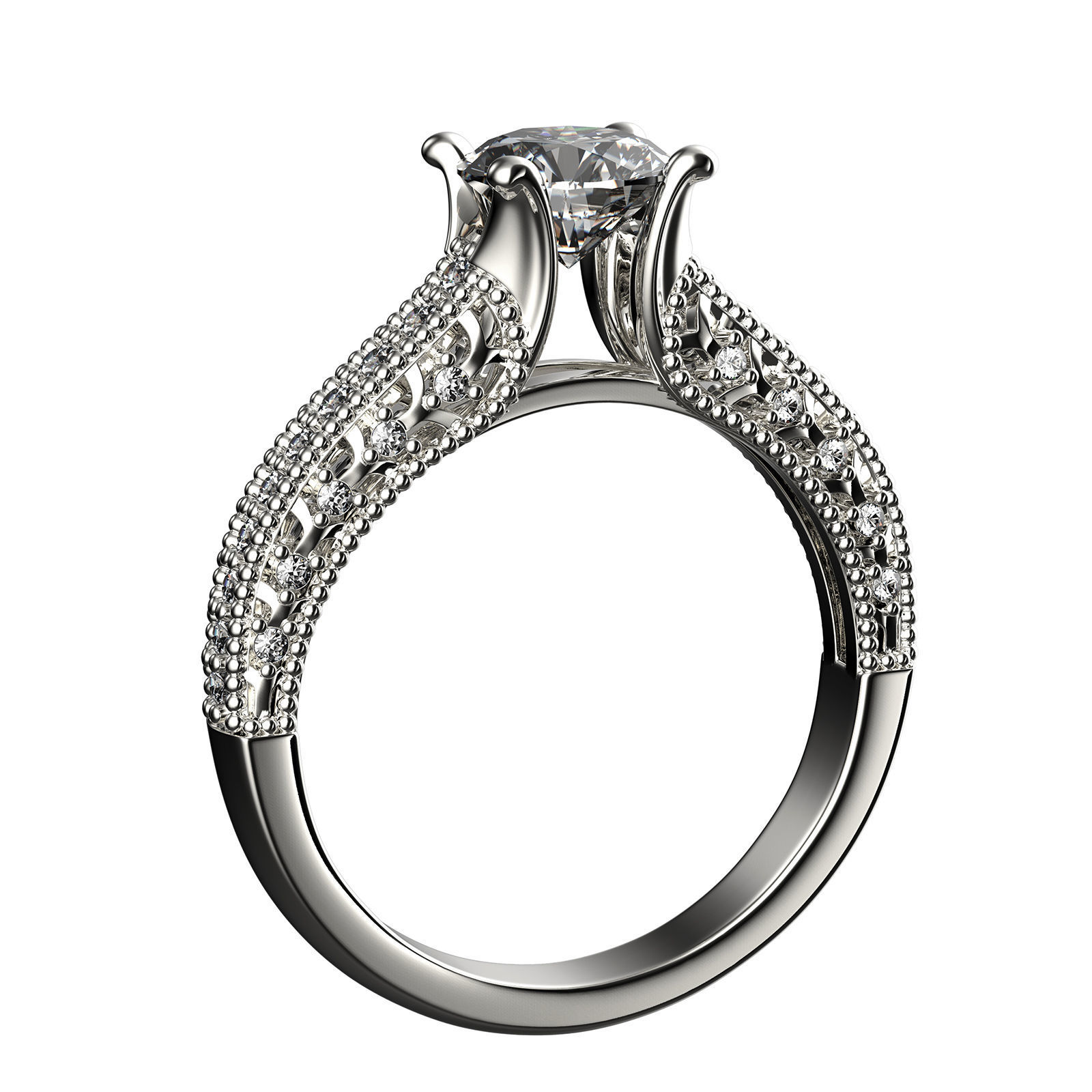 Engagement fashion ring with gem 0064 3D print model_2