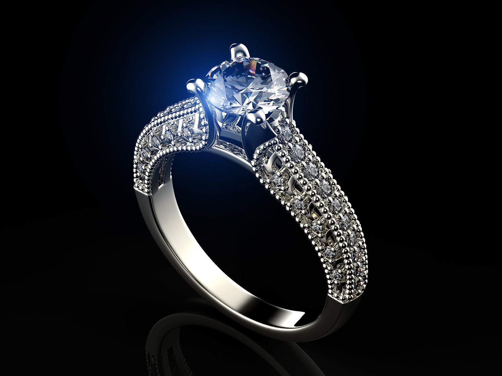 Engagement fashion ring with gem 0064 3D print model_7